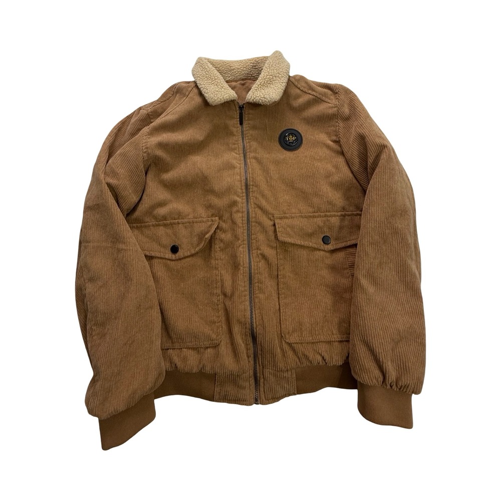 SHEIN Corduroy Jacket Mens M Brown Sherpa Collar Zip Bomber Western
